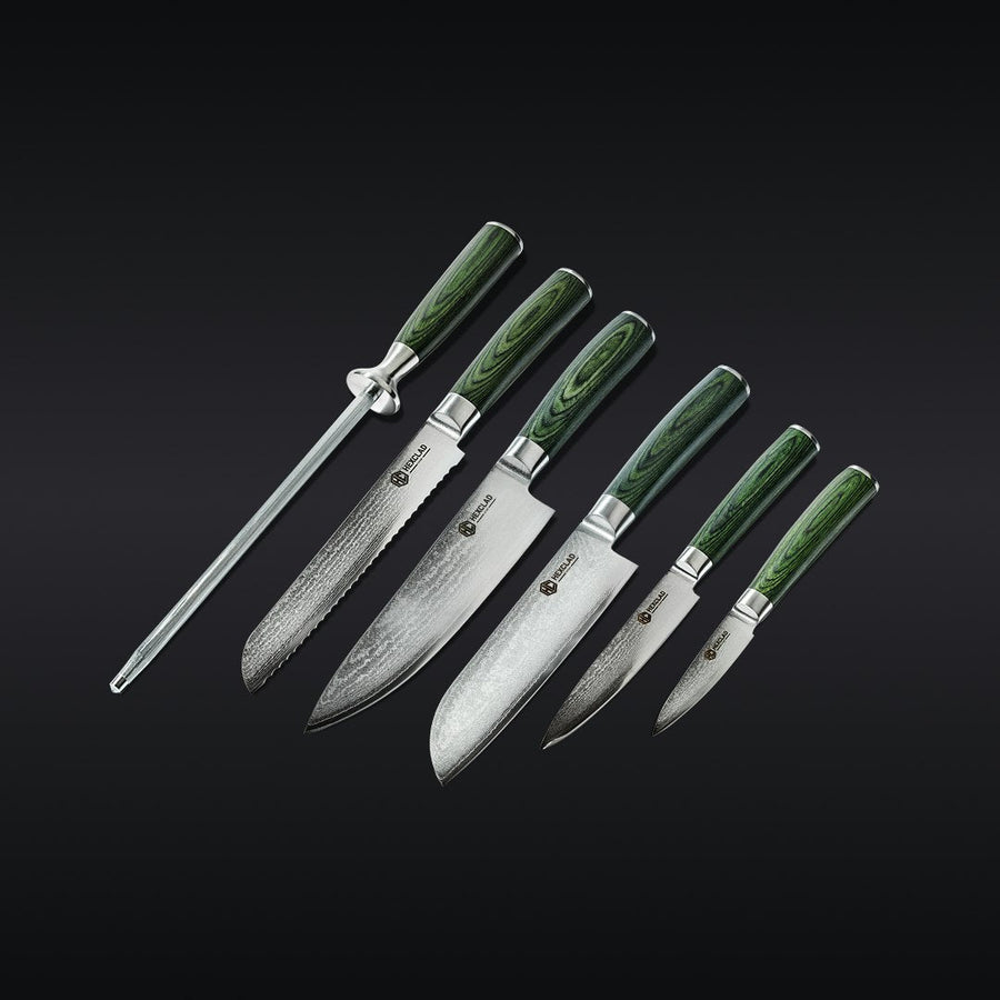 Essential Damascus Steel Knife Set, 6-pc (Green) G2